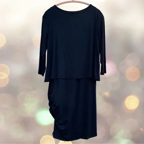BANANA REPUBLIC Bodycon 3/4 Sleeve Mini Layered Black Dress Relaxed Medium NWT - Picture 3 of 11
